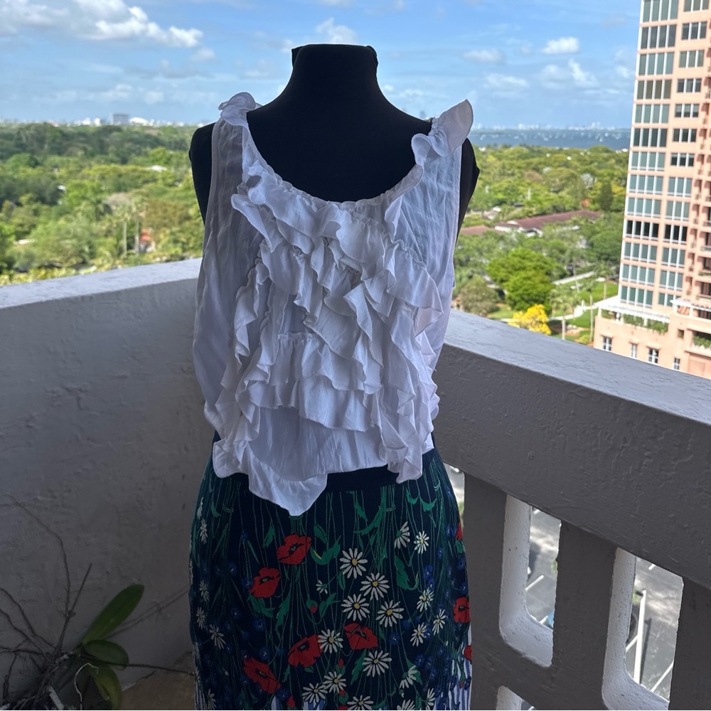 Anthropologie Floral Stripe Skirt | Coastal European Summer Chic | Size 8 - Picture 8 of 10